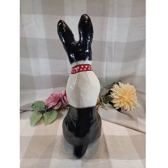 Paper Mache Painted Easter Bunny Dutch Rabbit Basket Candy Holder Vintage 17" - Picture 5 of 12